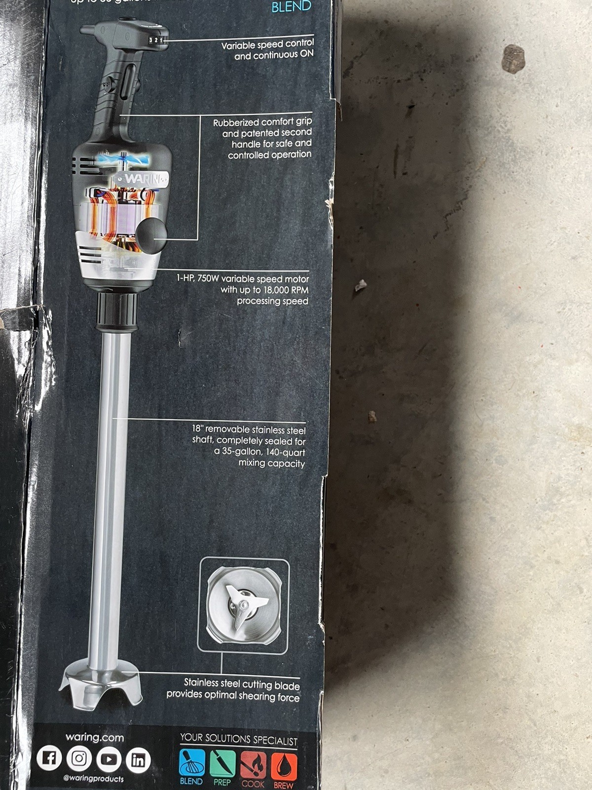 Waring | Big Stik Heavy Duty Immersion Blender | 18” Shaft | 35-gal | WSB65