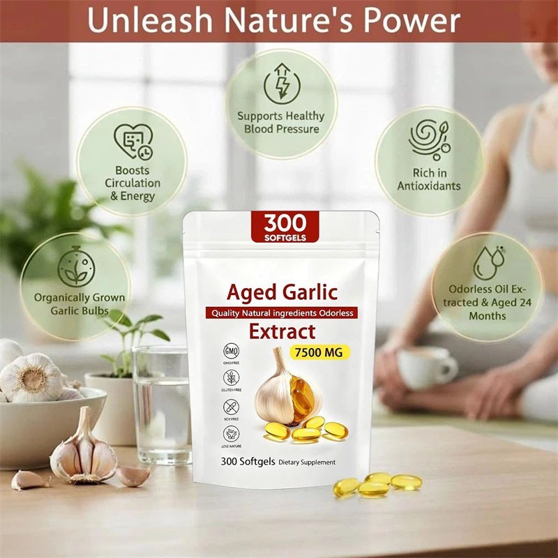 Elare Aged Garlic Extract, 300 Softgels, 7500mg Odorless | Heart & Immune US