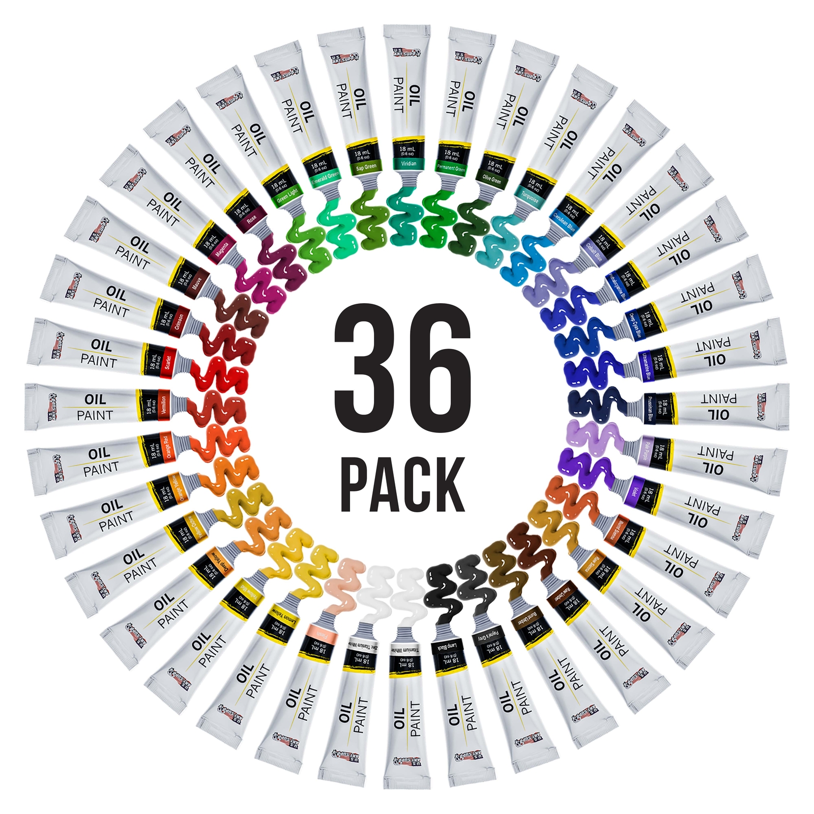Professional 36 Color Art Oil Paint Set, Lg 18ml Tubes, Artist Student Paintings