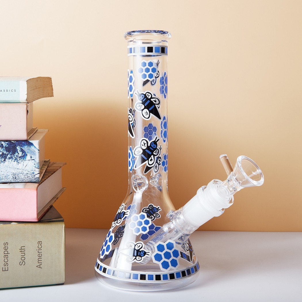 7.8" Honeybee Fluorescent Glass Bong Water Pipe Smoking Tobacco Beaker 14MM