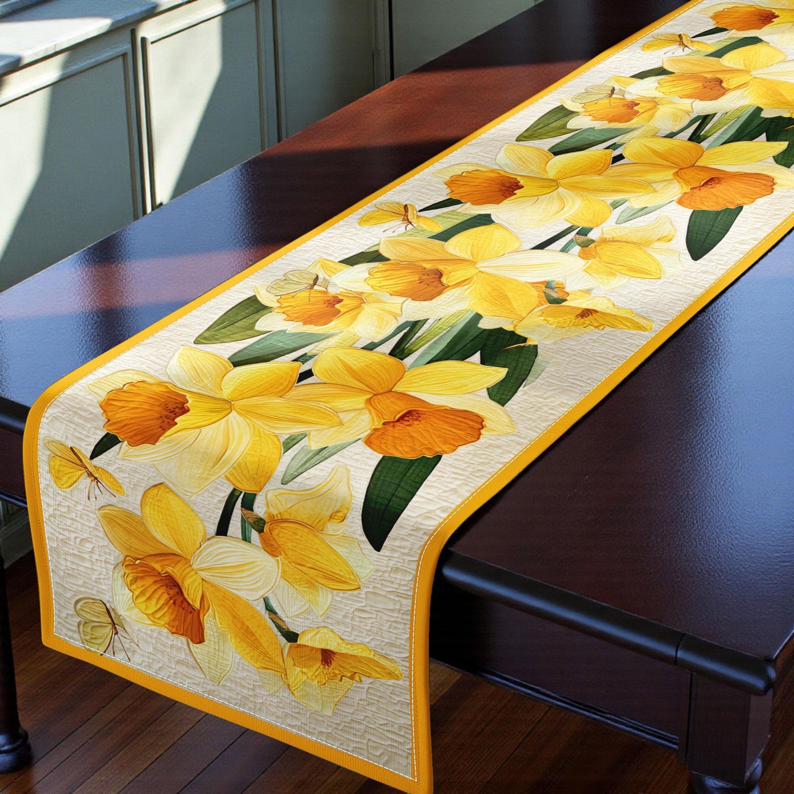 Spring Daffodil Table Runner Yellow Floral Farmhouse Easter Decor Gifts for Home