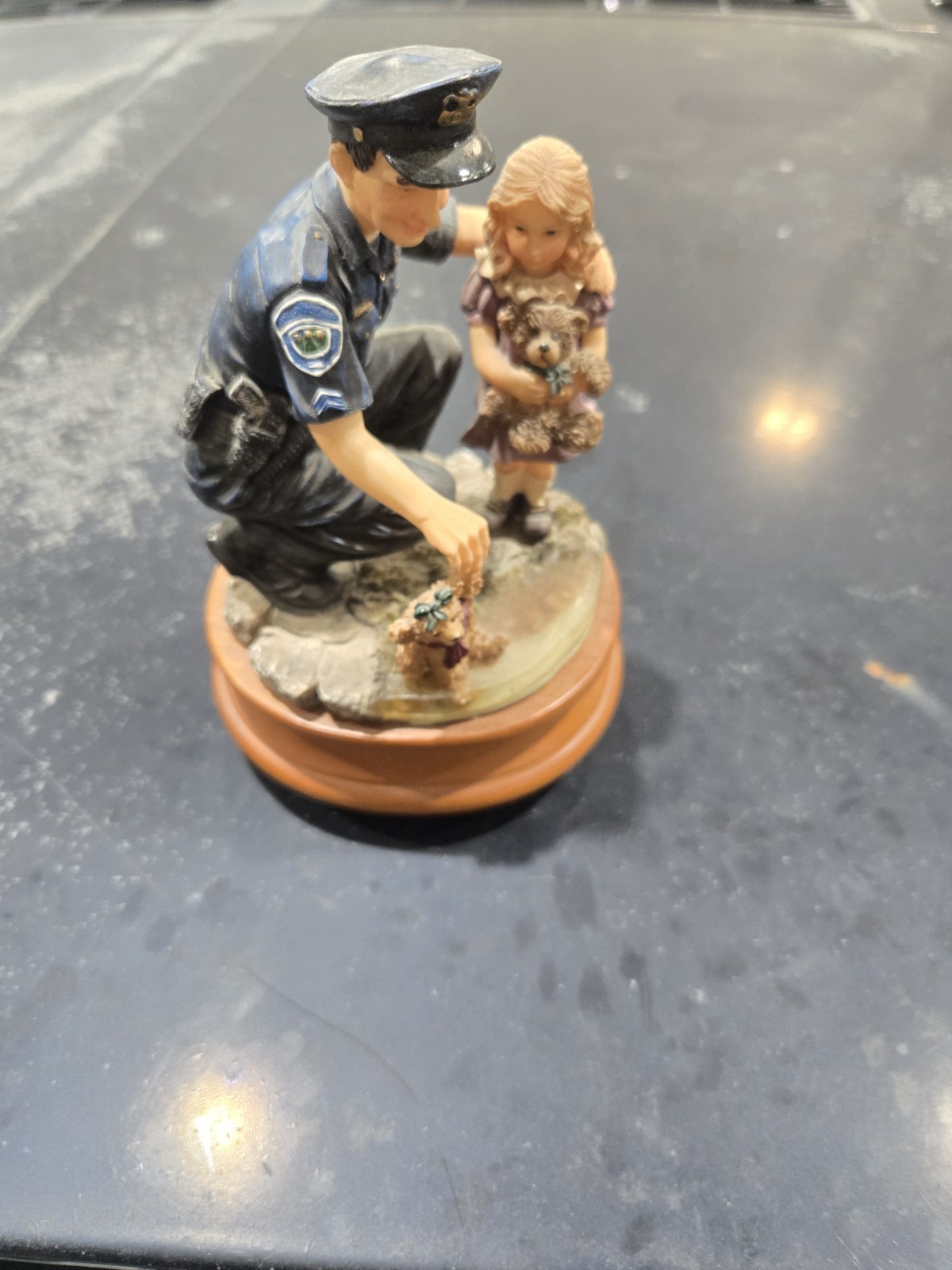 1999 Blue Hats of Bravery Teddy's Rescue Figurine Police Uniform Music Box Works