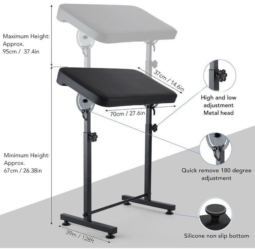 Tattoo Extra Large Armrest Stand Height Adjustable 27.6"x15.7 w/Soft Leather Pad