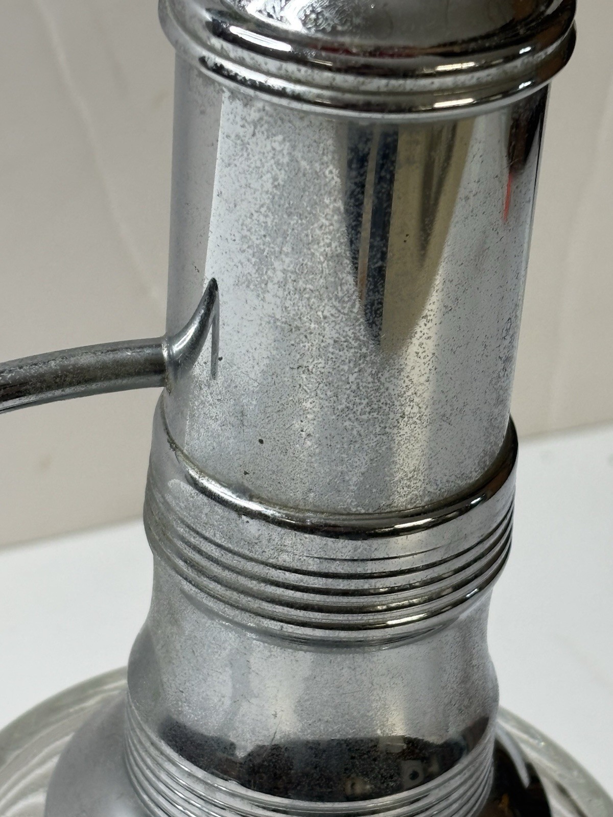 Retro Vintage MCM Liquor Dispenser Chrome & Glass Red Resin ~ Bar Decor