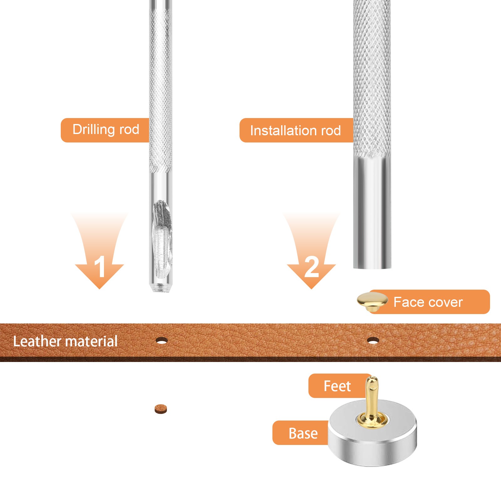 300PCS Leather Rivets Kit Double-Sided w/ Punch Tools for Bags Belts Clothes DIY