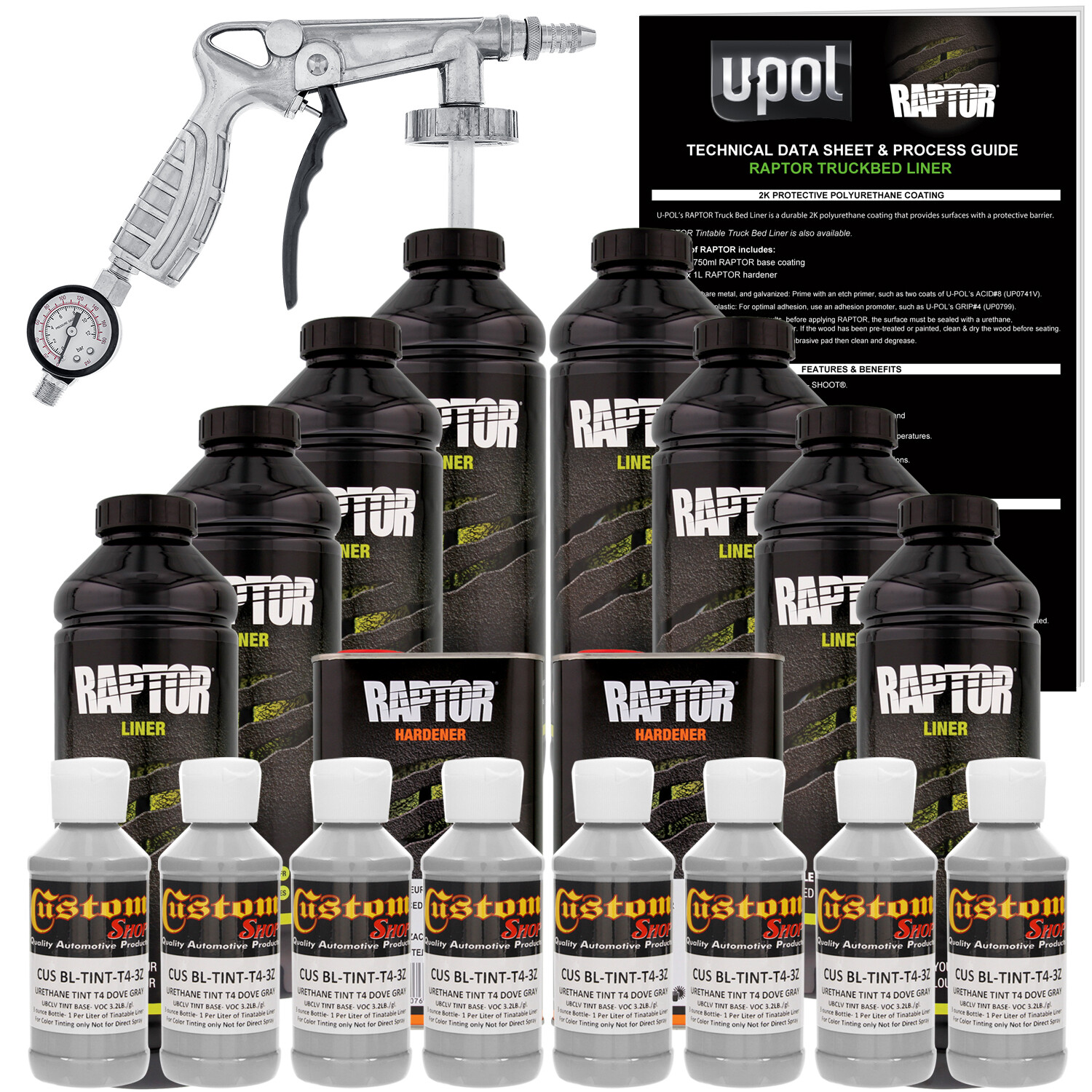 U-POL Raptor Tintable Dove Gray Spray-On Truck Bed Liner Spray Gun, 8 Liters