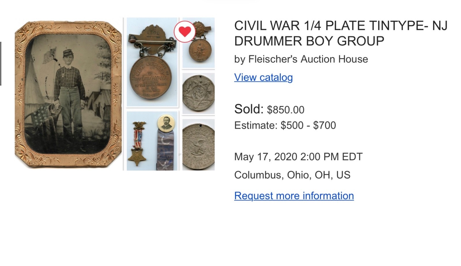 Civil War Drummer Boy Tintype and His Medals