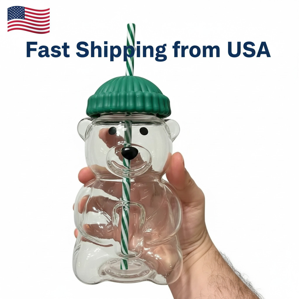 2026 Barista Bear Cup Limited Edition Glass With Straw Free Brush Gift 500 ML