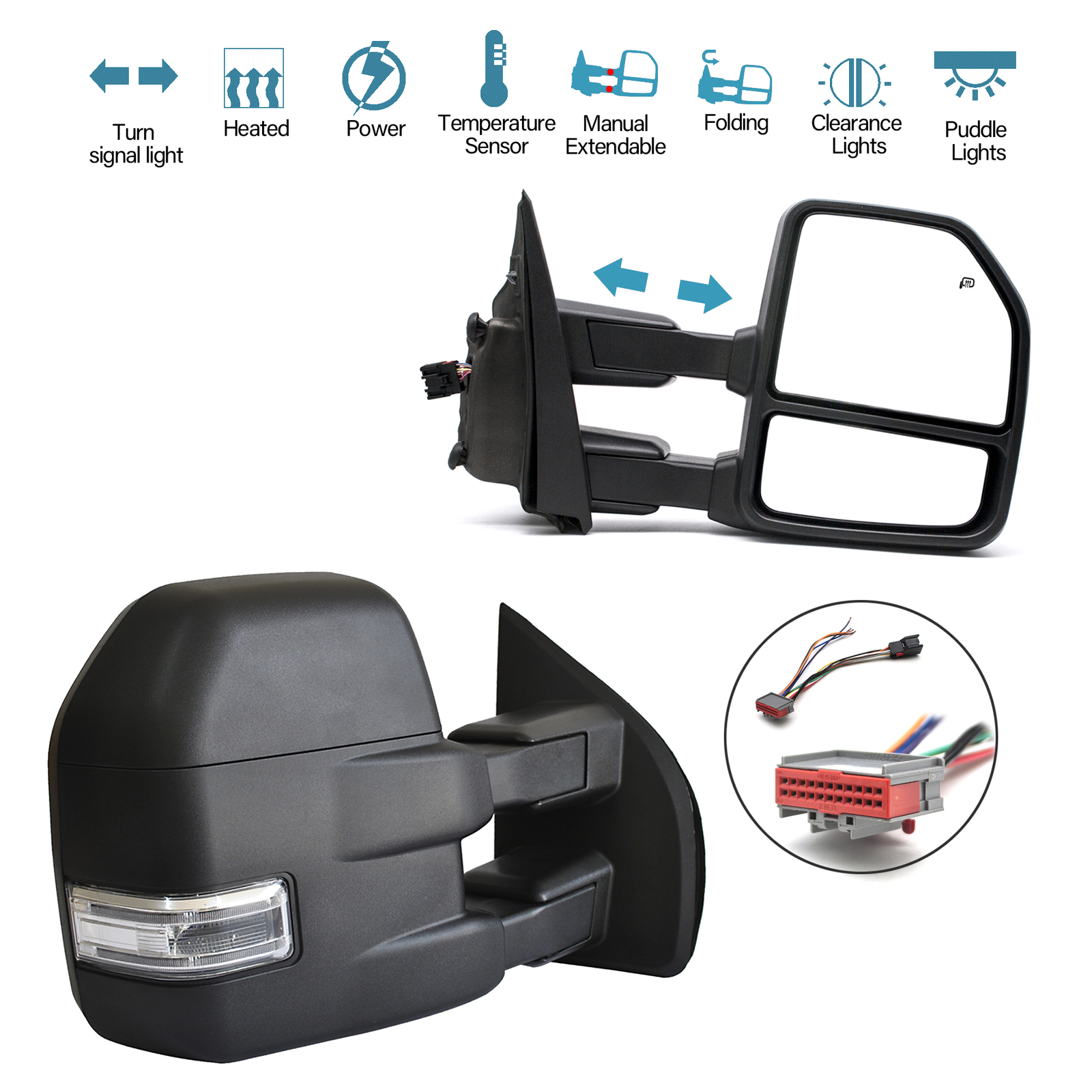 Pair Towing Mirrors For 2015-2020 Ford F-150 Pickup Power Heated Signal Sensor
