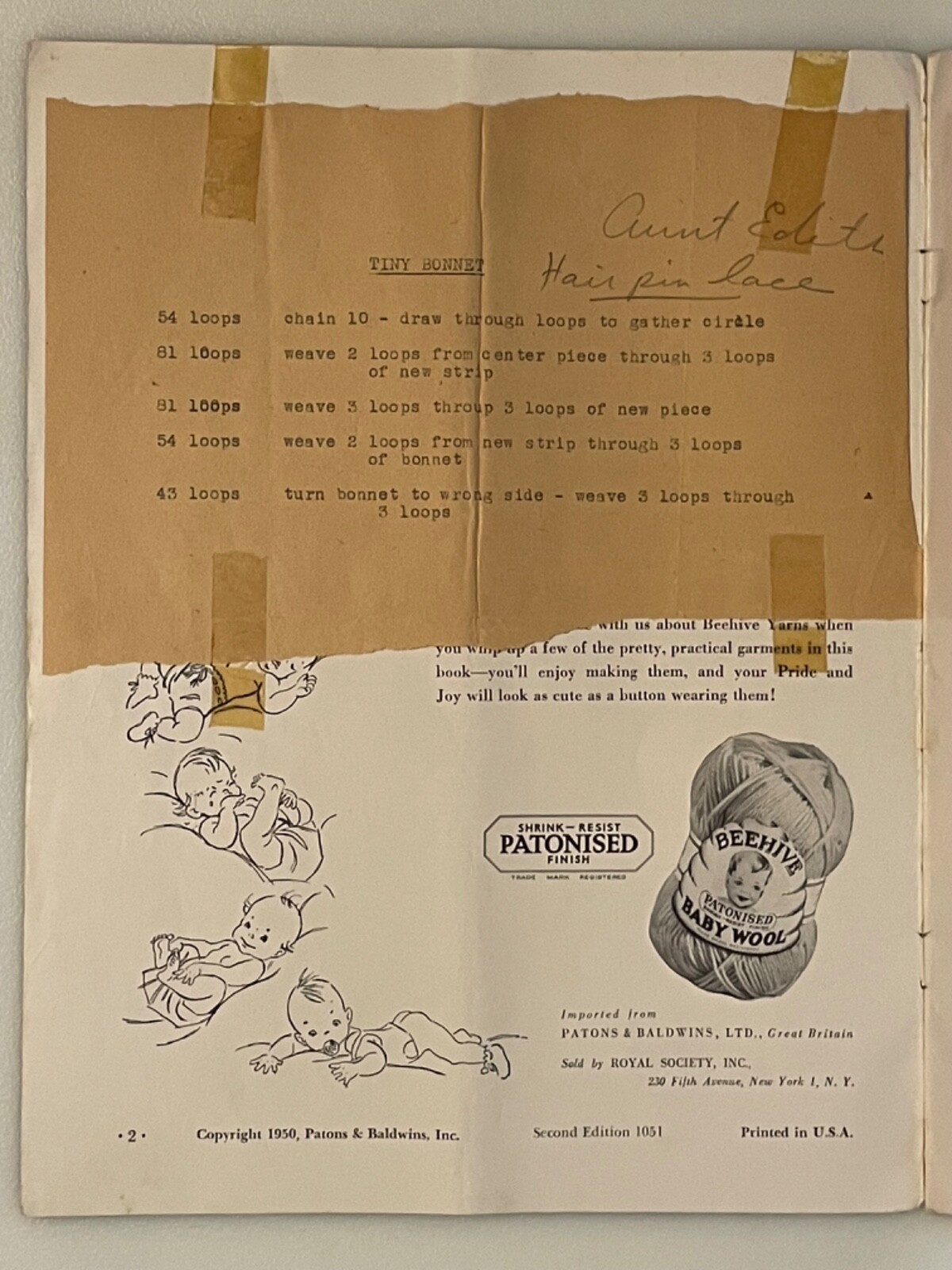 Vintage 1950 Hand Knits by Beehive Baby Clothing Book Knitting Patterns No 143