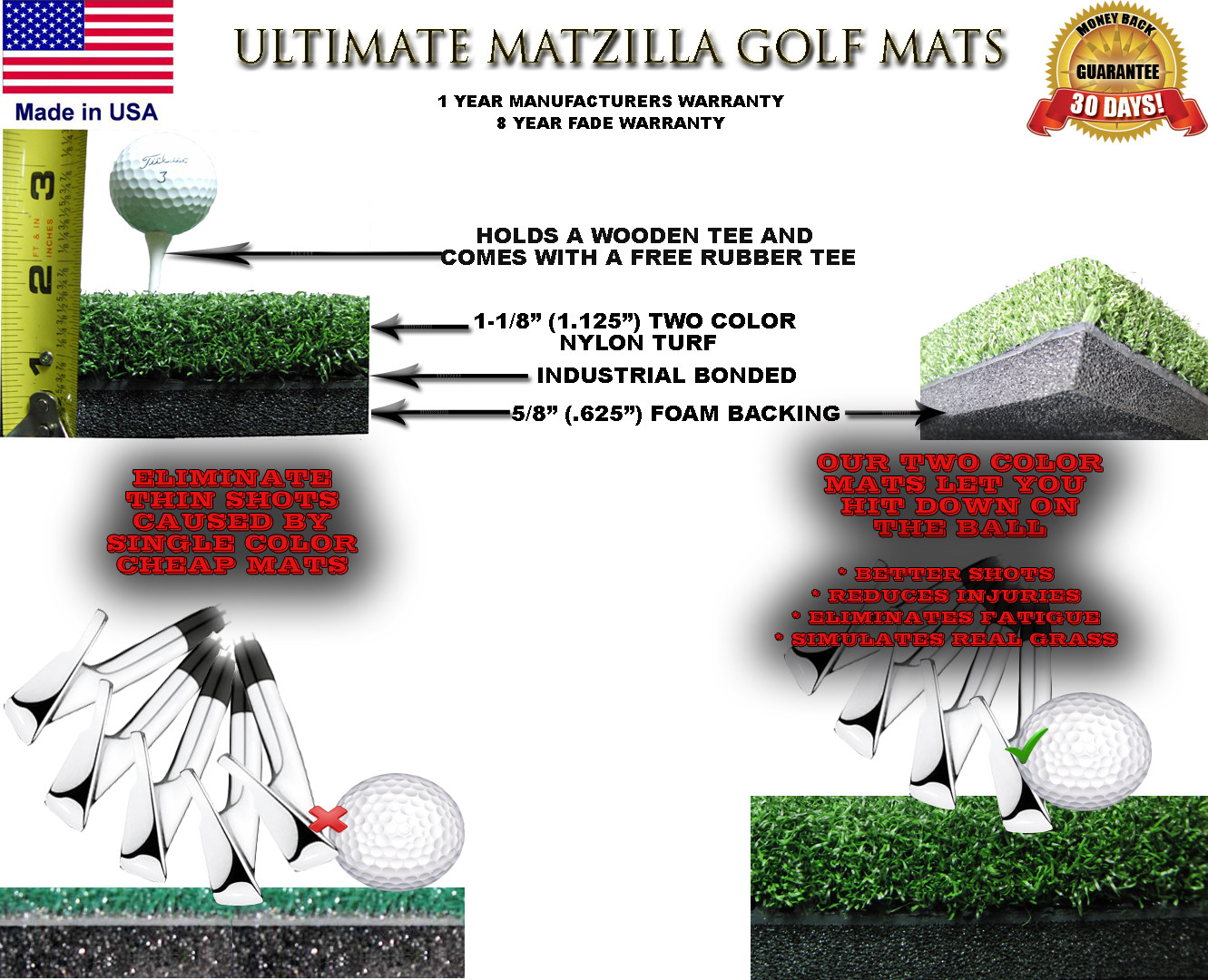 5' x 5' Golf Octagon Driving Range Tee Line Practice Mat - Holds A Wooden Tee