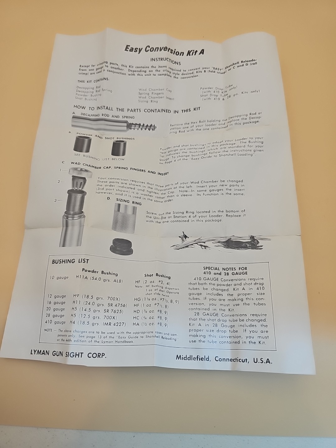 Lyman Easy Conversion Kit A 16 Gauge -Parts ONLY See Description