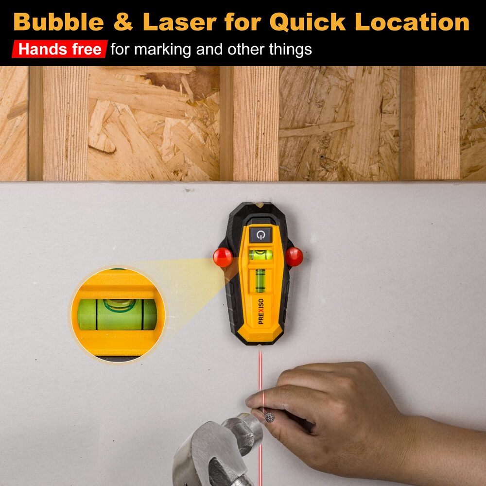 PREXISO 2-in-1 Magnetic Stud Finder with Laser Level Compact Wood&Metal Detector