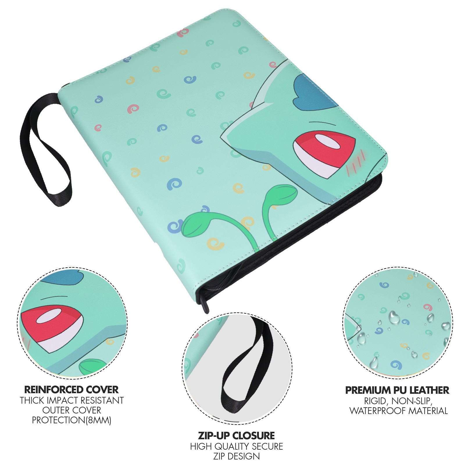 900 Cards Pocket Binder 9 Pocket Game Sport Trading Card Album Folder -Bulbasaur