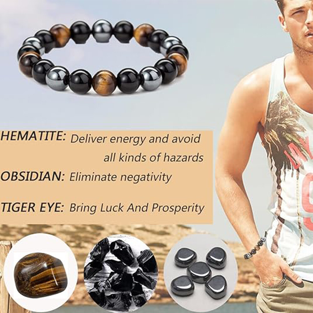 Natural Stone Hematite Tiger Eye Stretch Bracelet Unisex