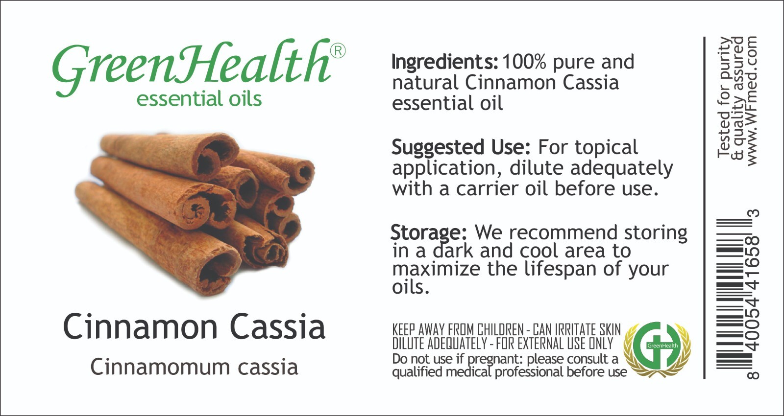 GreenHealth Cinnamon (Cassia) Essential Oil 100% Pure Many Sizes Free Shipping