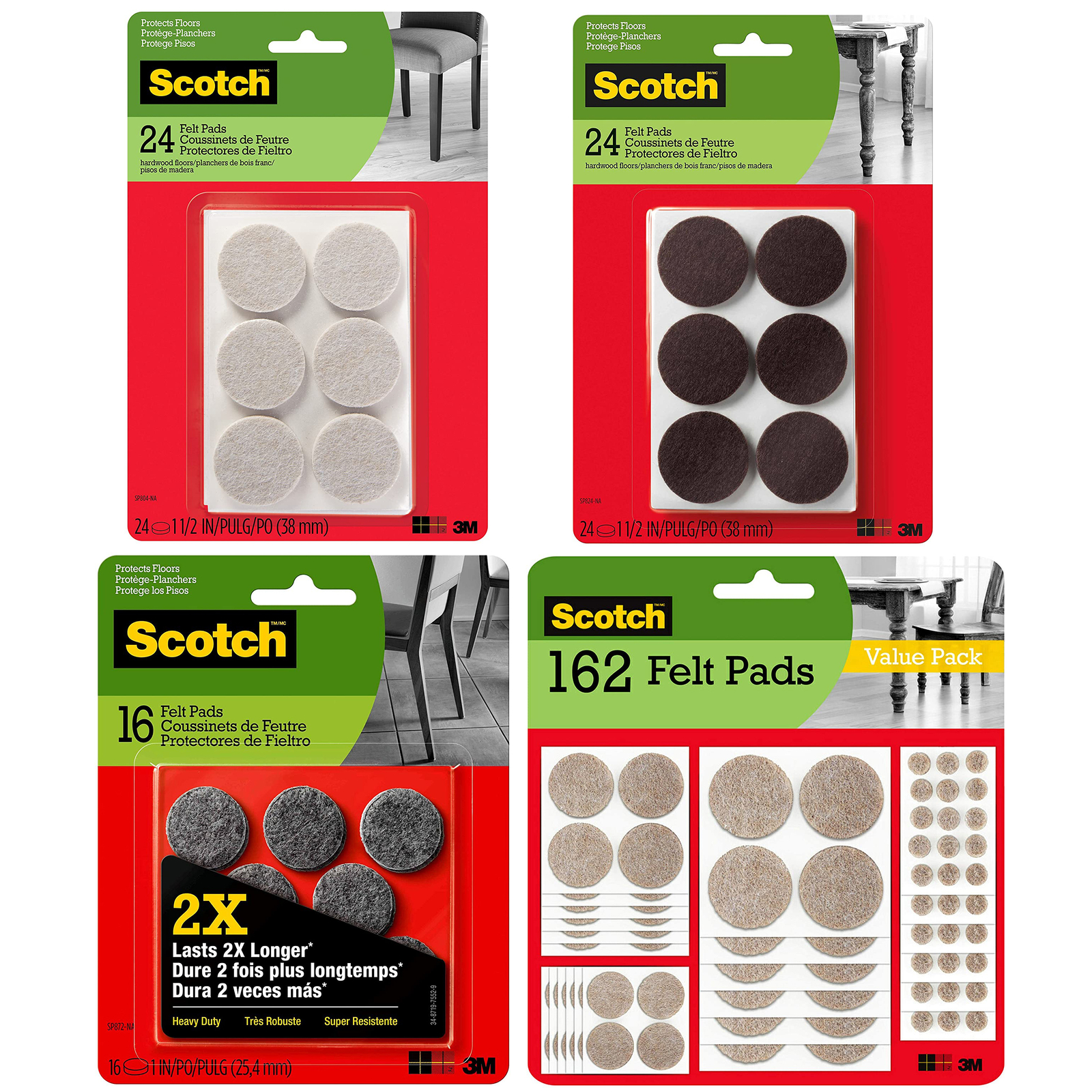 3M SP Scotch Felt Pads: 1 in. diameter circle / Heavy Duty / 16-pack (Grey)
