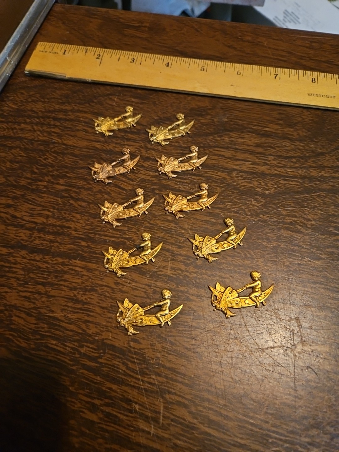 Lot Of 10 Cherub Moons France Vintage 60s Brass Stampings Findings Jewelry