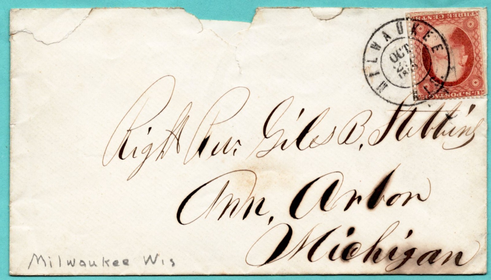 U.S. Scott : 26 with circle cancel : Milwaukee, Wis.     1863     /     MB- 665
