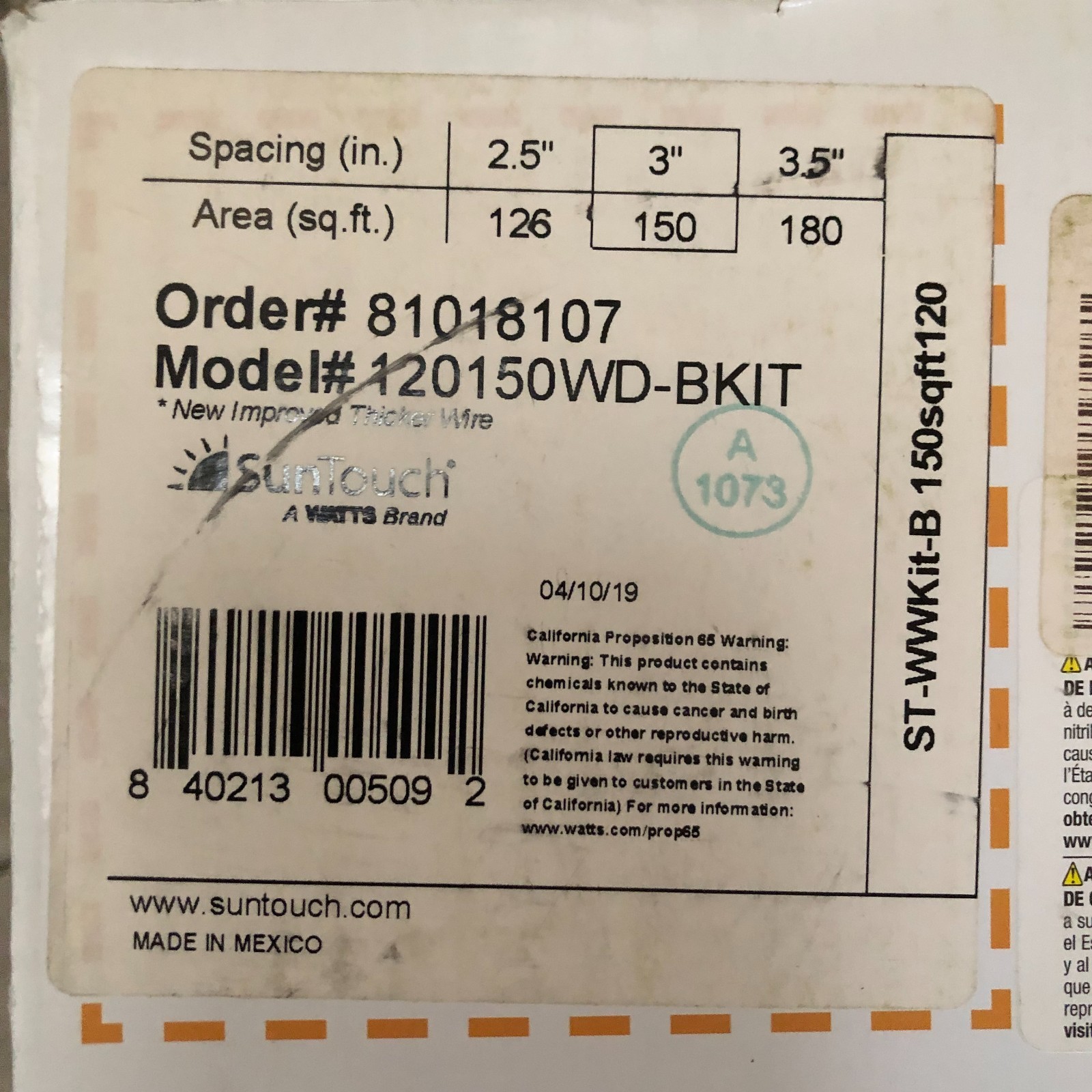 NEW SunTouch 120150WD-BKIT Electric Radiant Floor Heating System 150 sq. ft.