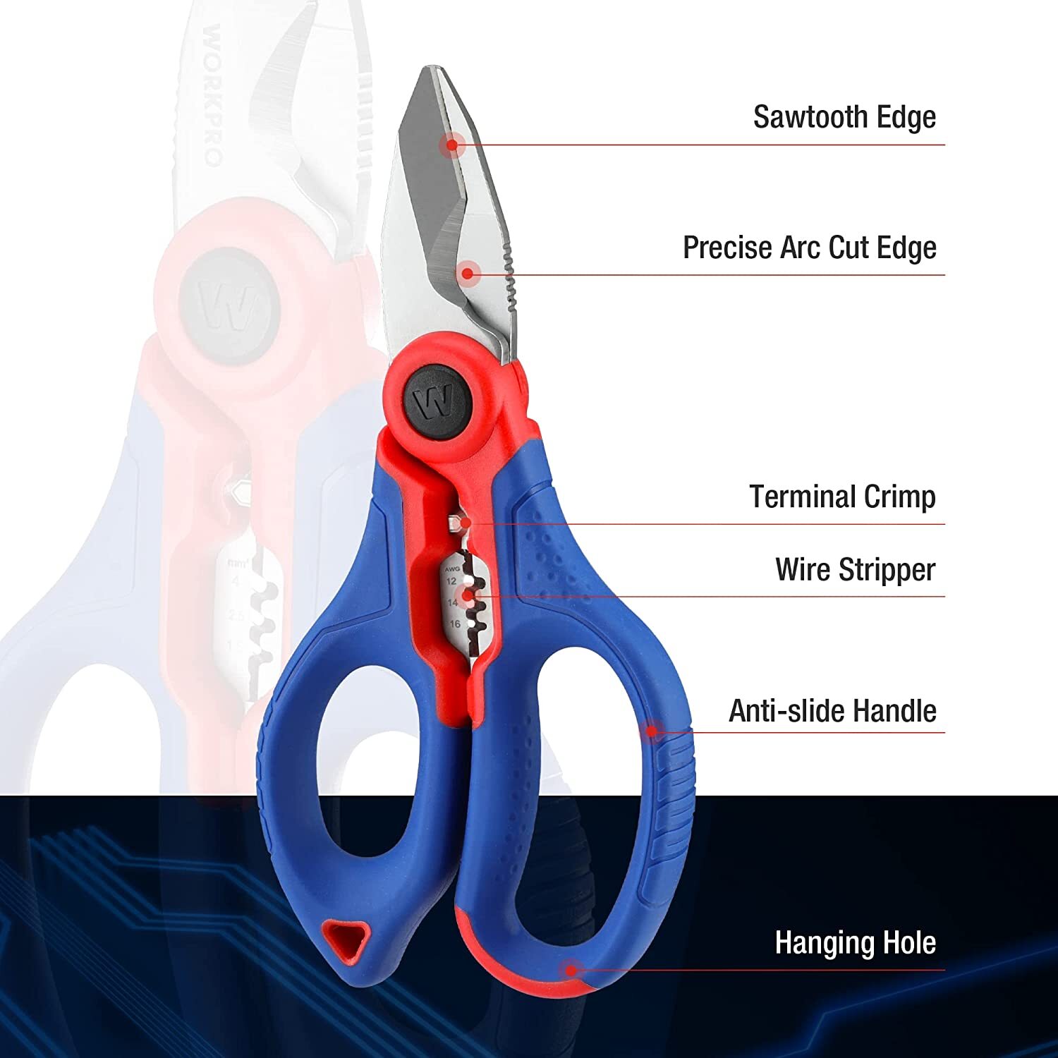 WORKPRO Stainless Electricians Scissors 6.4 inch Serrated Blade w/Wire Stripper