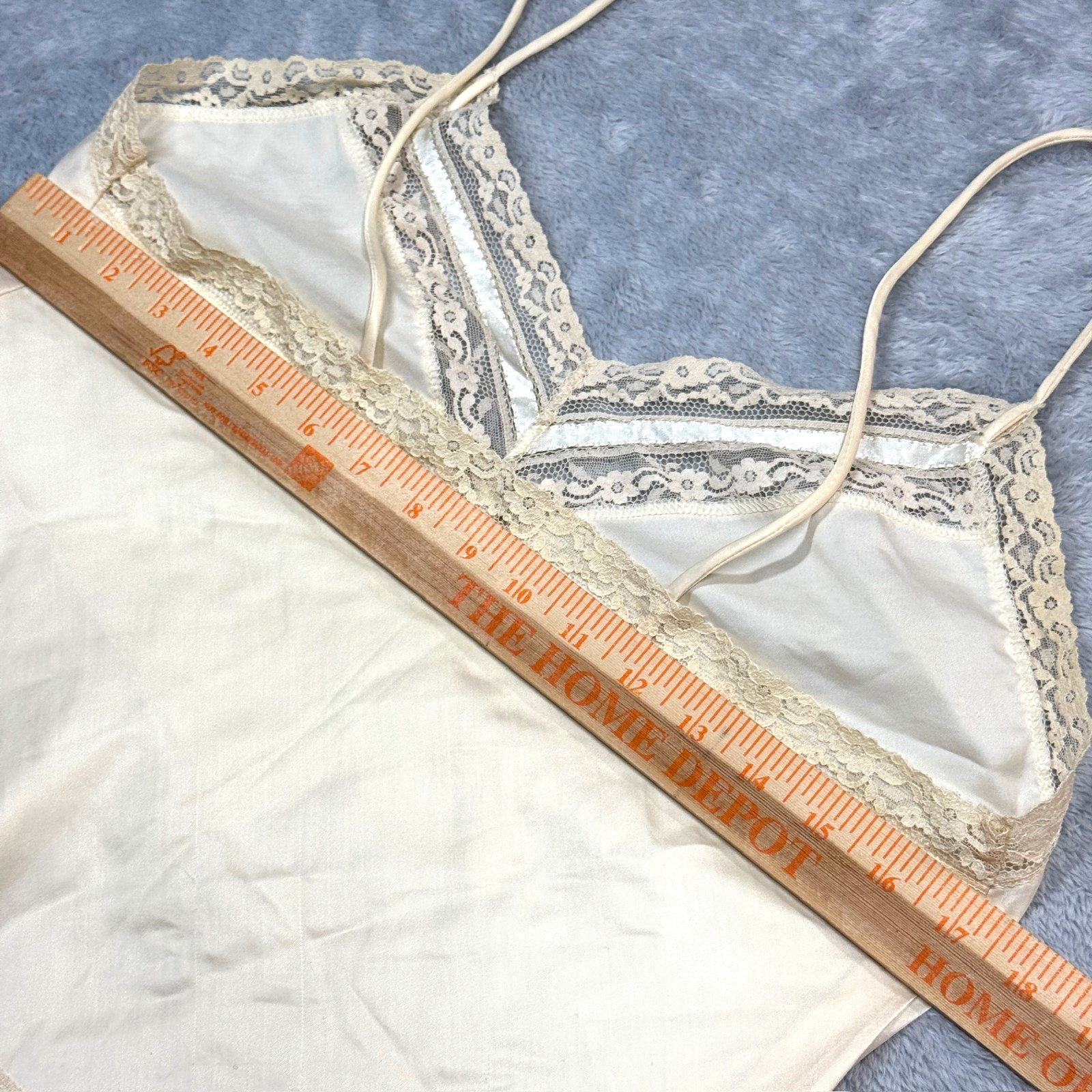 Vintage Christian Dior Slip Top & Skirt Women L Cream Satin Lace Hem READ