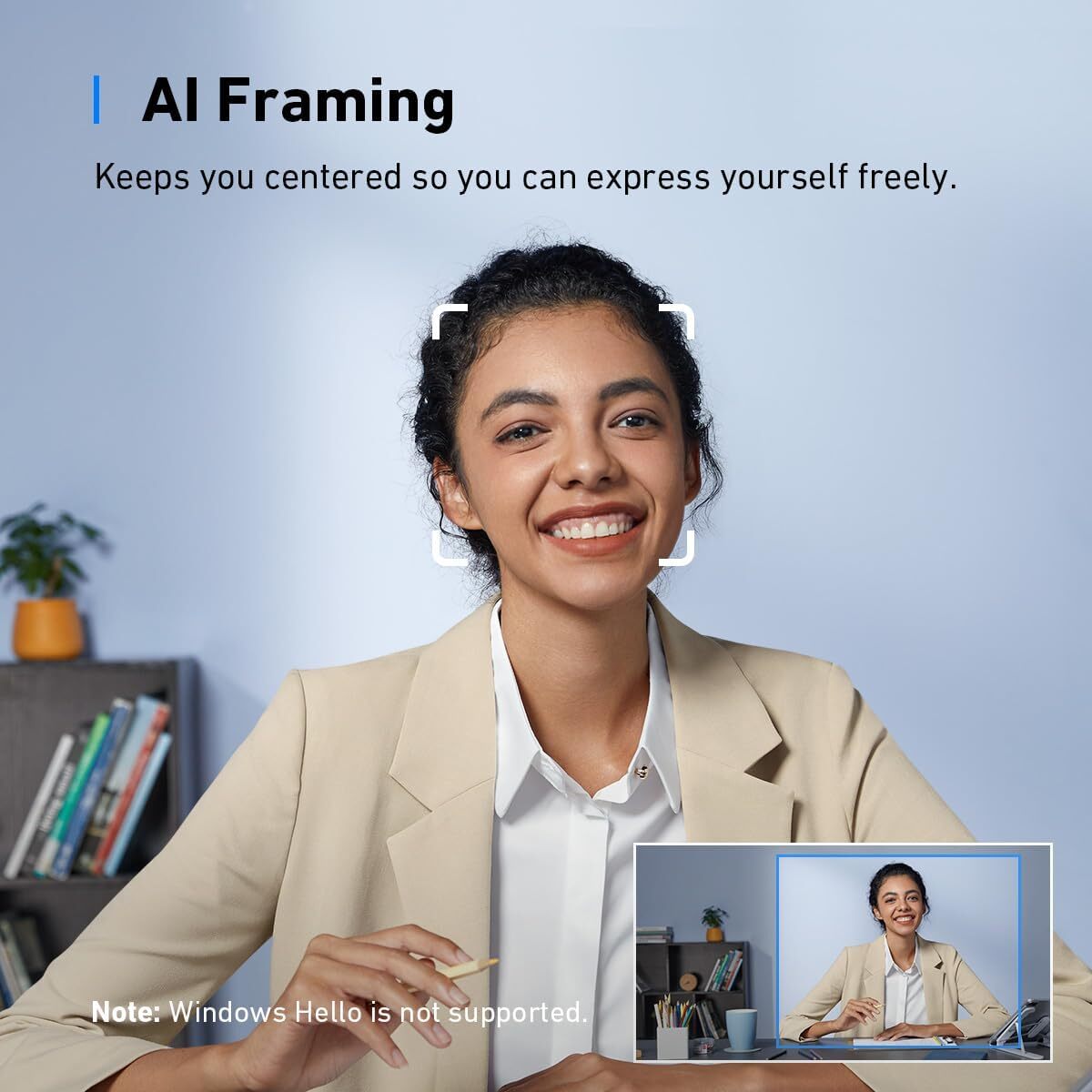 AnkerWork C310 Webcam 4K Camera with Cover AI Auto Focus AI Noise Canceling Mic