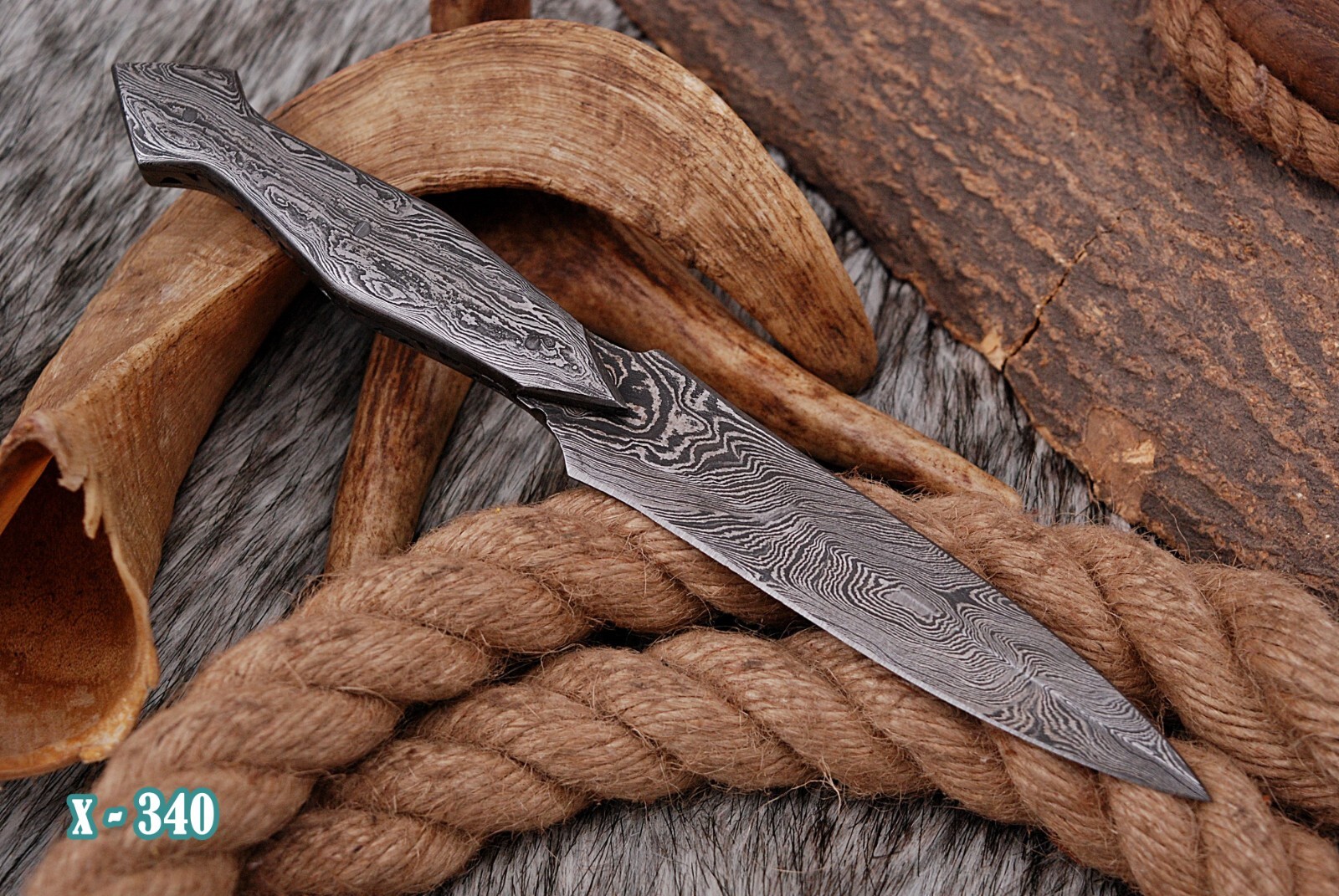 hand forged Damascus steel dirk stiletto machete knife poniard leather sheath