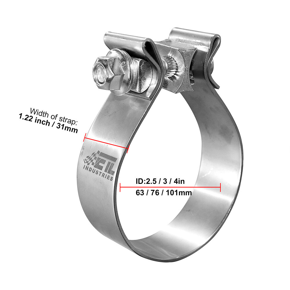 3 Inch Exhaust Clamp, Narrow Band Clamp 304 Stainless Steel, 4 Pcs