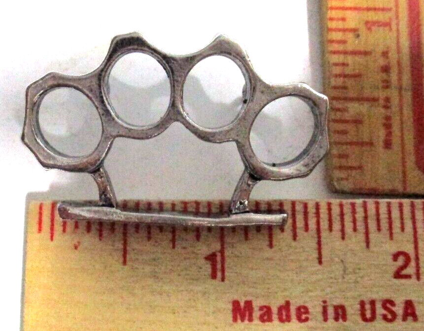 brass knuckles pin vintage collectible old biker vest hat weapon knuckle pinback