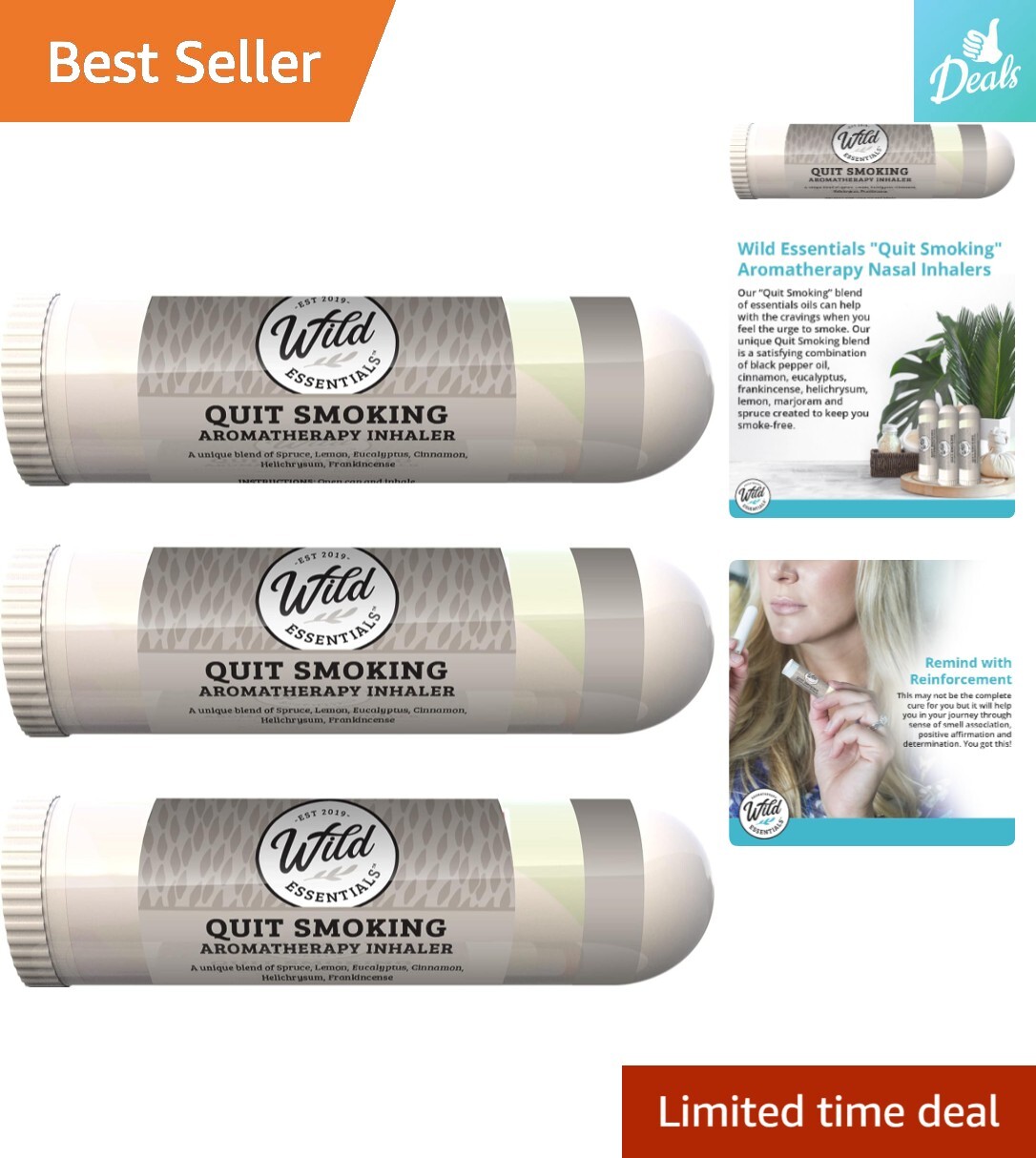 Powerful Therapeutic Quit Smoking Aromatherapy Nasal Inhalers - 100% Natural