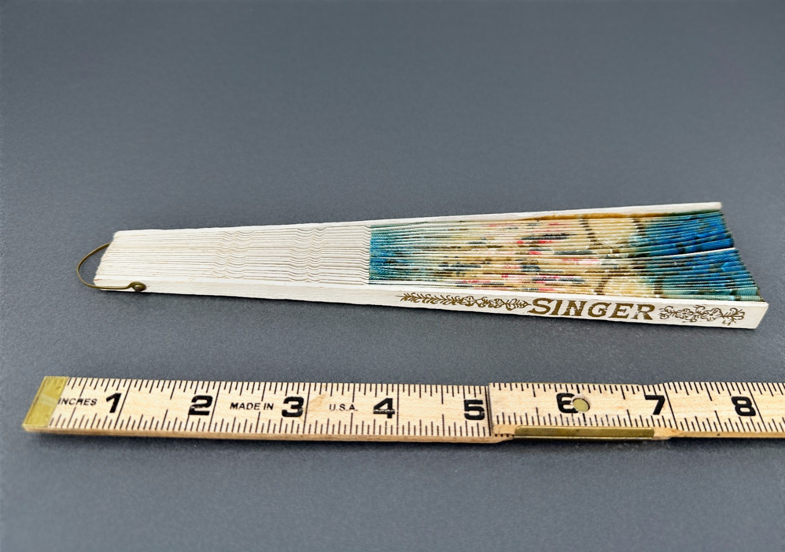 Singer Sewing Advertising Fan Antique Hand Painted Washi Japan 1921-1930