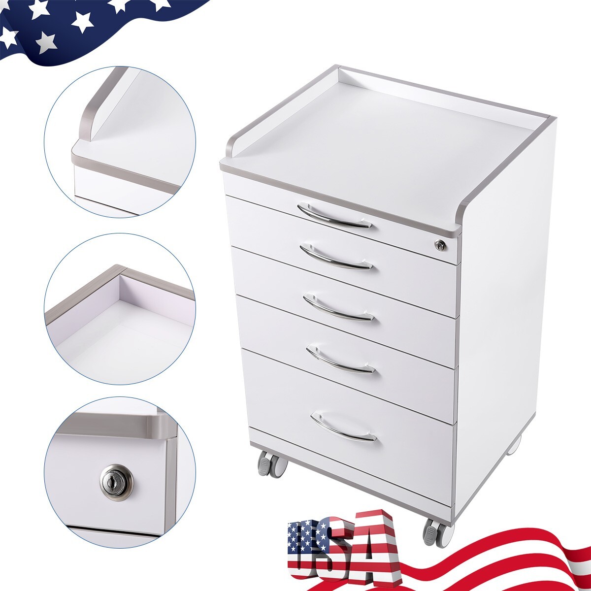 Medical Dental Trolley Carts Mobile Cart Instrument With 4 Drawers 360° wheels