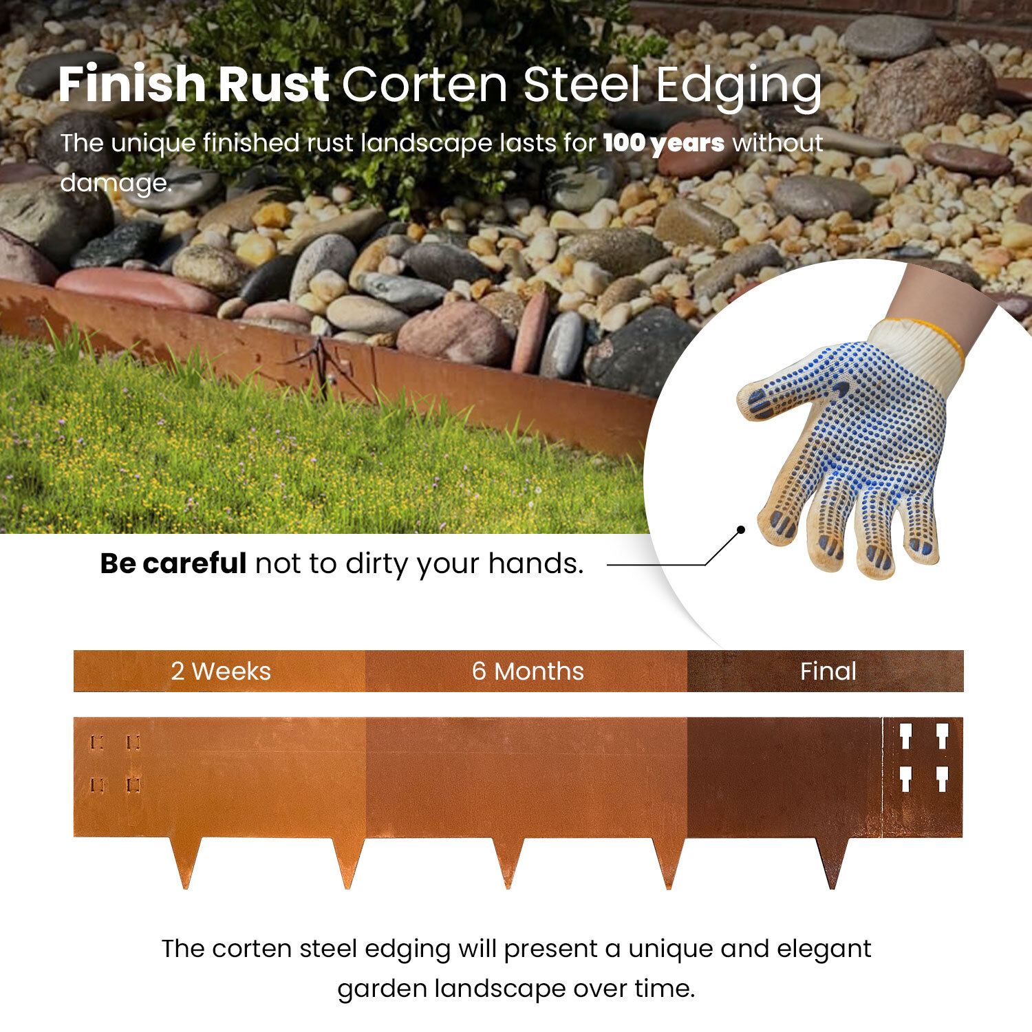 8-INCH Corten Steel Edging 6-PACK Garden Lawn Landscape Rusted Metal Border 20FT