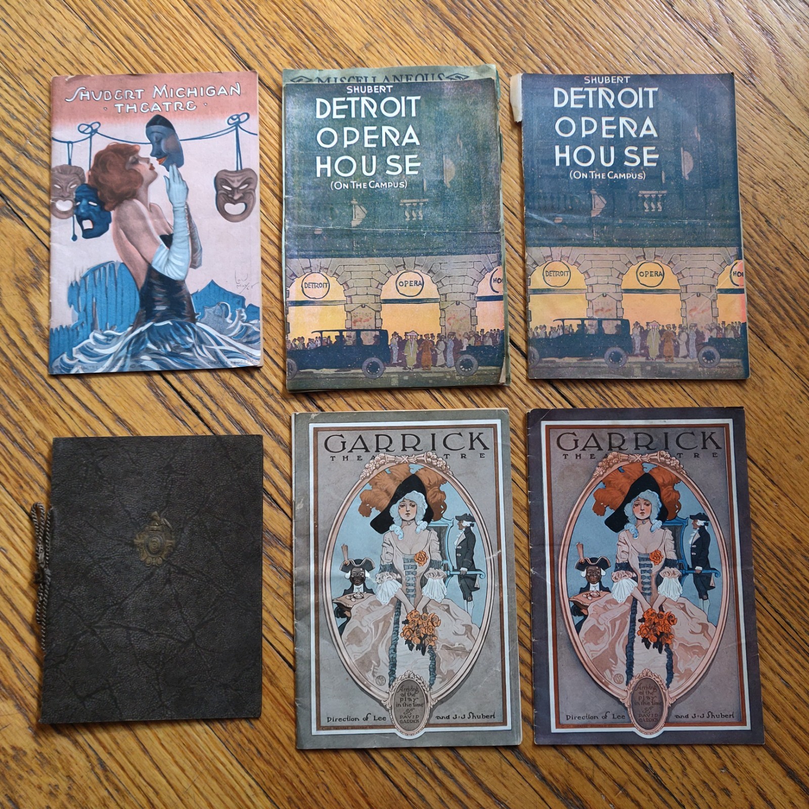 True Vintage Lot of 6 Detroit Opera House Garrick Shubert 1920s Playbills