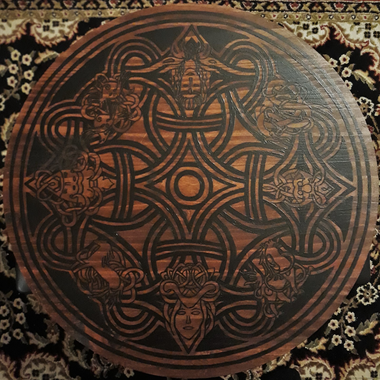 Viking Knotwork Tabletop - Norse Mythology - Wood Antique Mahogany Finish