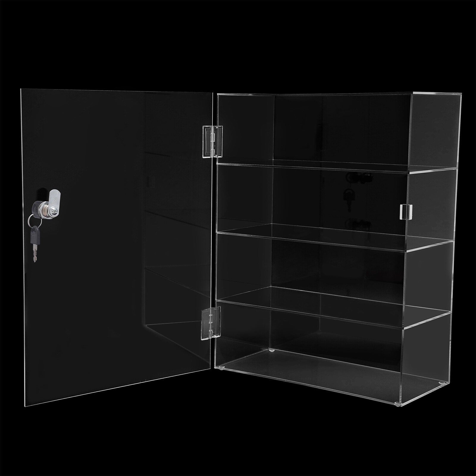 Acrylic Display Case Countertop Clear Box Dustproof Shelves Showcase with Lock
