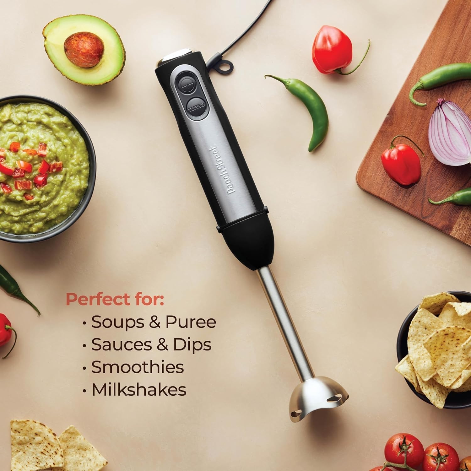 Powerful 500 Watt Immersion Blender with Turbo Mode & Detachable Base