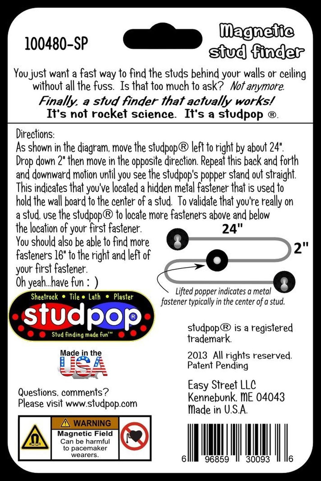 Studpop Magnetic Stud Finder No Batteries No Calibration No Mistakes Made in USA