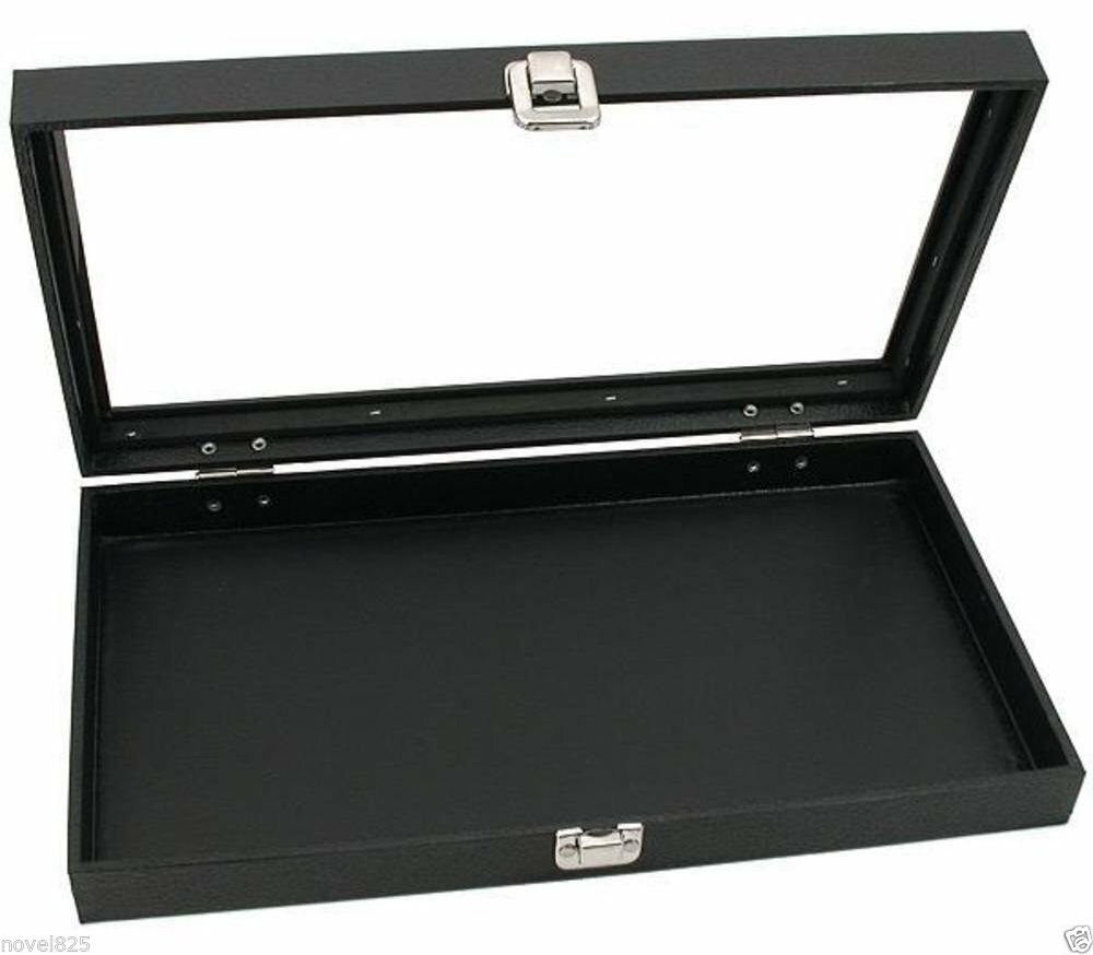 Glass Top Lid 72 Ring Black Showcase Jewelry Display Storage Organizer Box Case