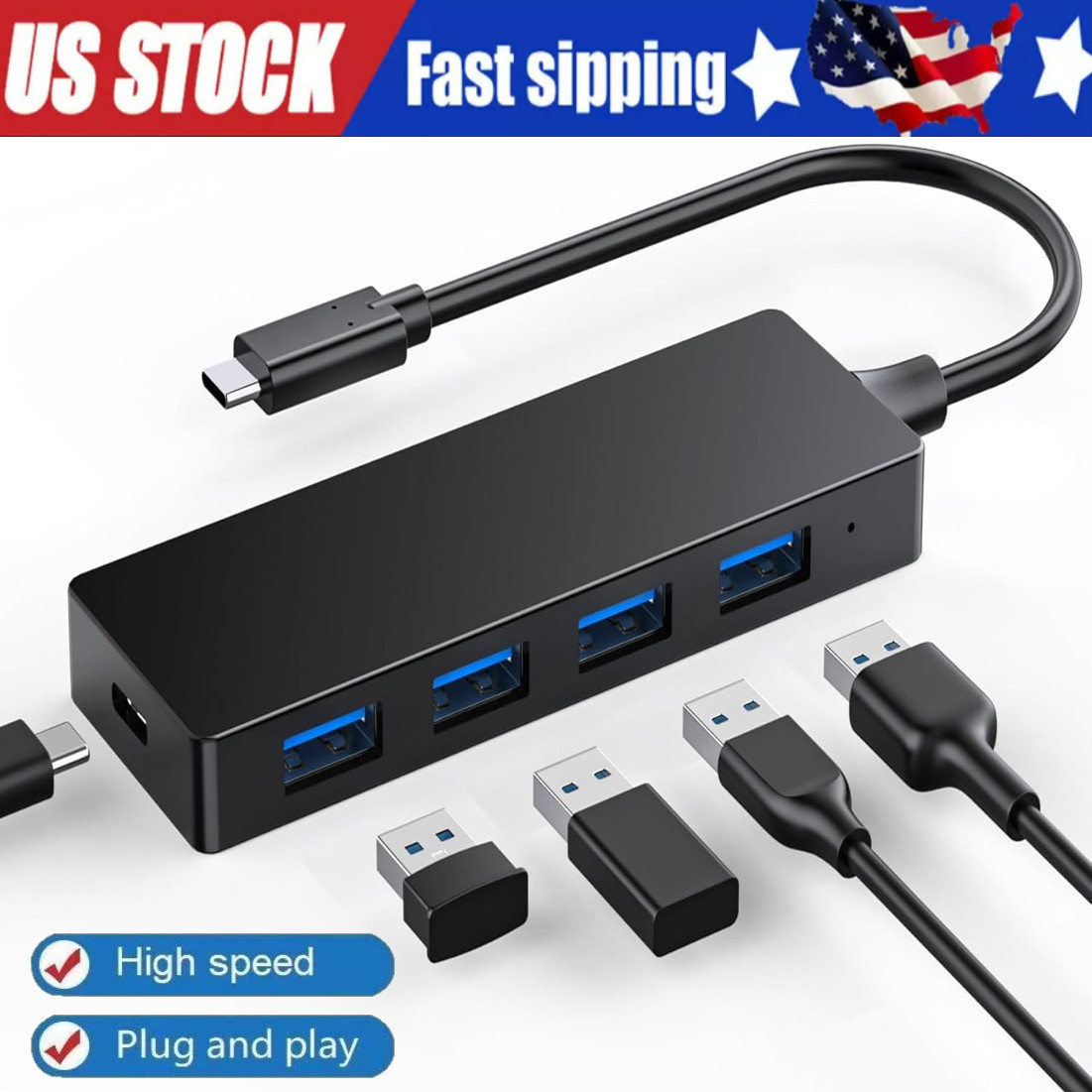 4 Port USB 3.0 Hub Splitter Multi Adapter 5Gbps High Speed PC Desktop Laptop LOT