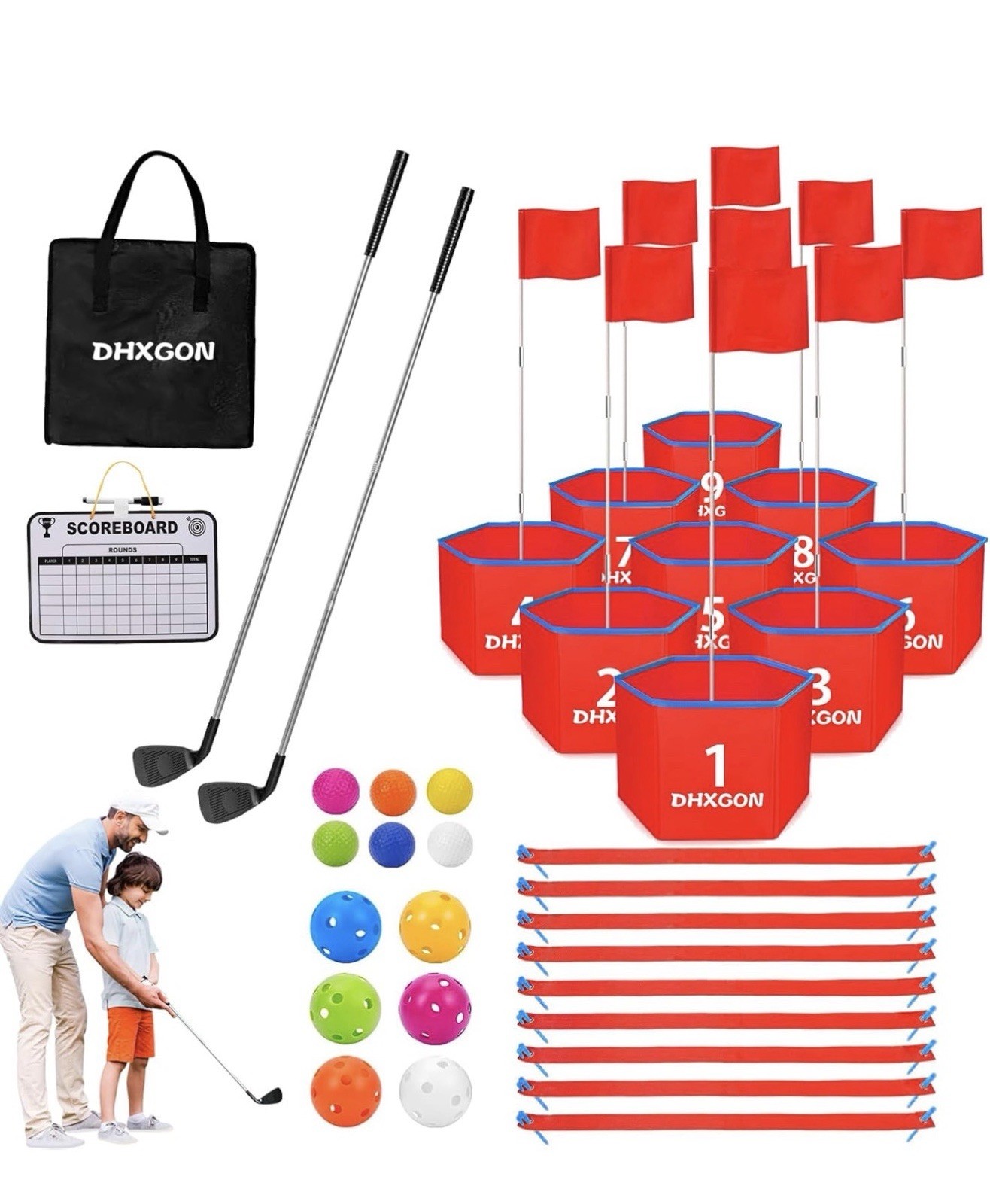 Backyard Golf Game with 2 Clubs, Portable 9 Hole Golf Course, Outdoor Yard Golf