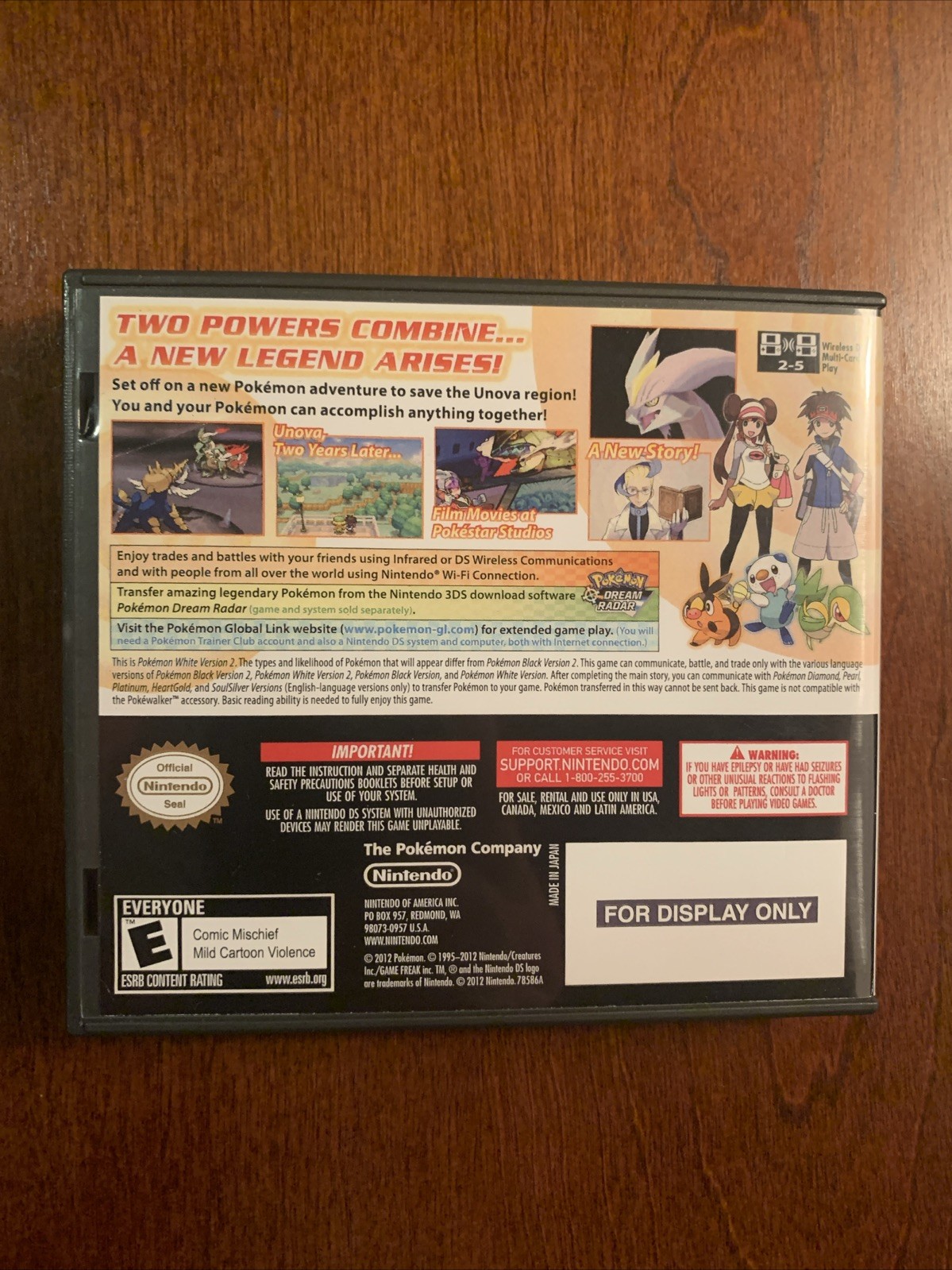 Pokemon White Version 2 Nintendo DS Replacement Case Only NO GAME Display Only