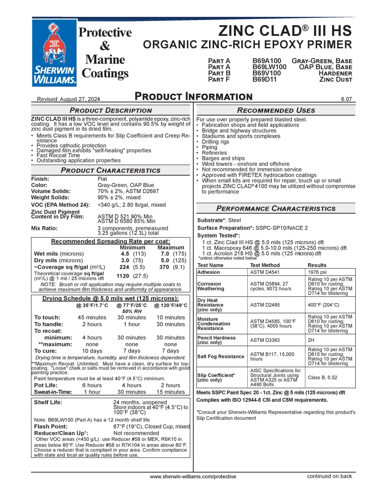 NEW Sherwin-Williams Zinc Clad III HS Epoxy Primer Coating PART A + B for STEEL