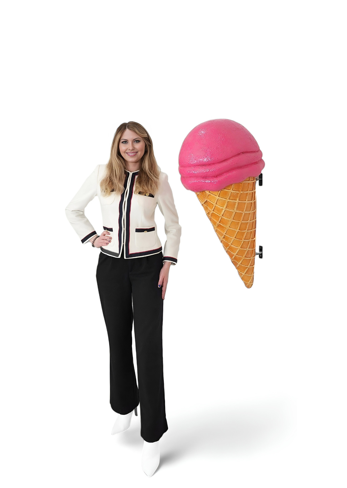 Ice Cream Cone Statue Hot Pink Scoop Wall Hanging Waffle Cone 3Ft Indoor Outdoor