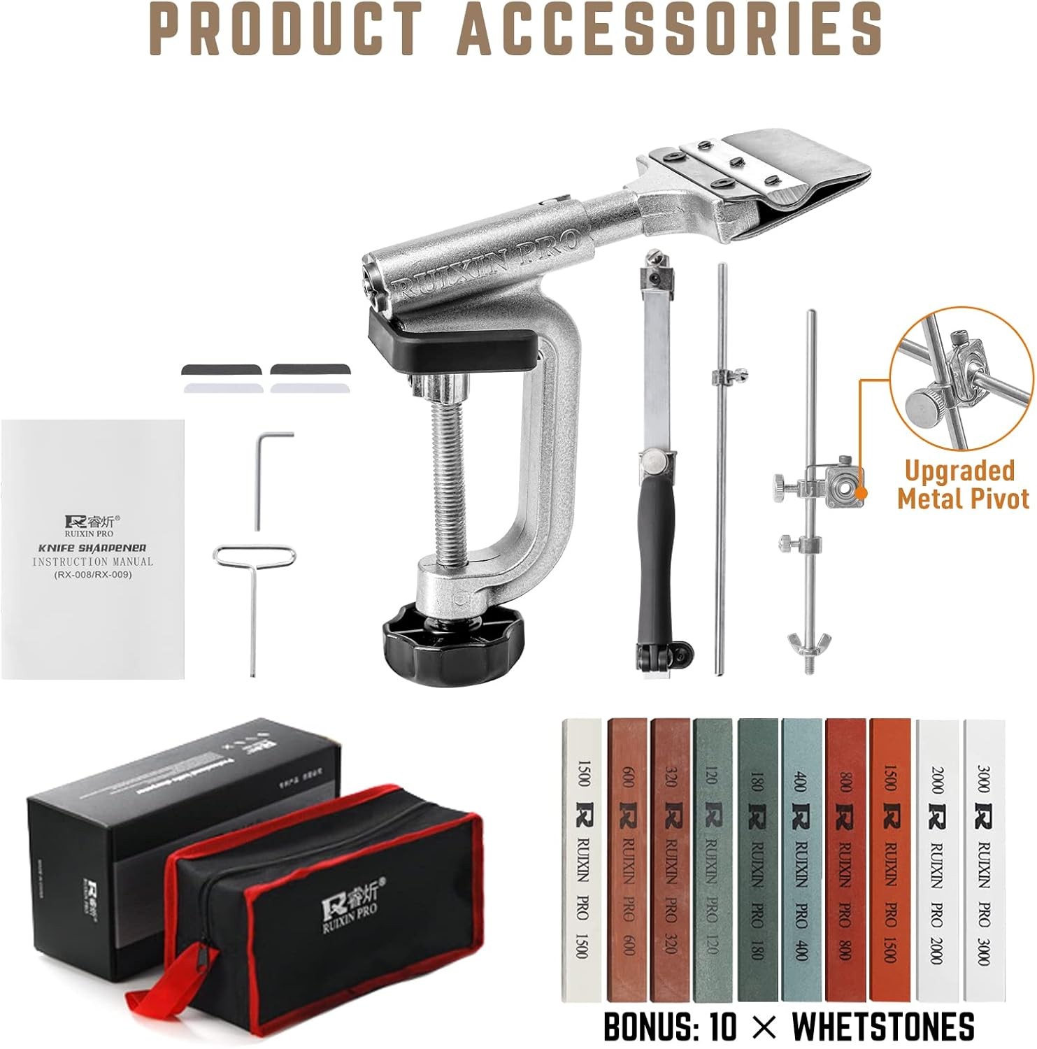 Upgraded RUIXIN PRO RX-008 Professional Knife Sharpener with 10 Whetstones