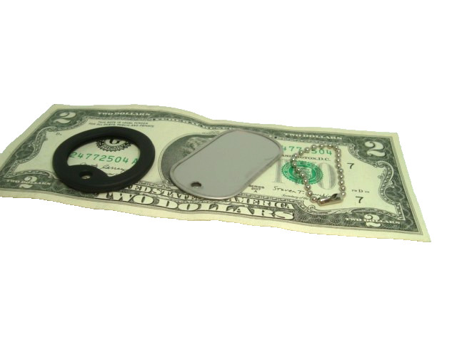 #1 one Military Dog Tag Silver Matte (Dull) Finish + 4"1n Chain + Silencer BLACK