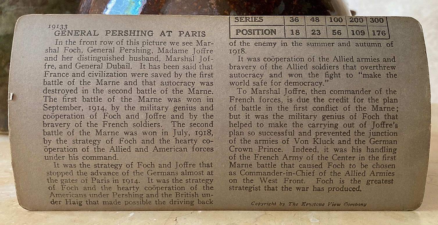 WW1 US ARMY GENERAL JOHN J. PERSHING IN PARIS STEREOVIEW PHOTO