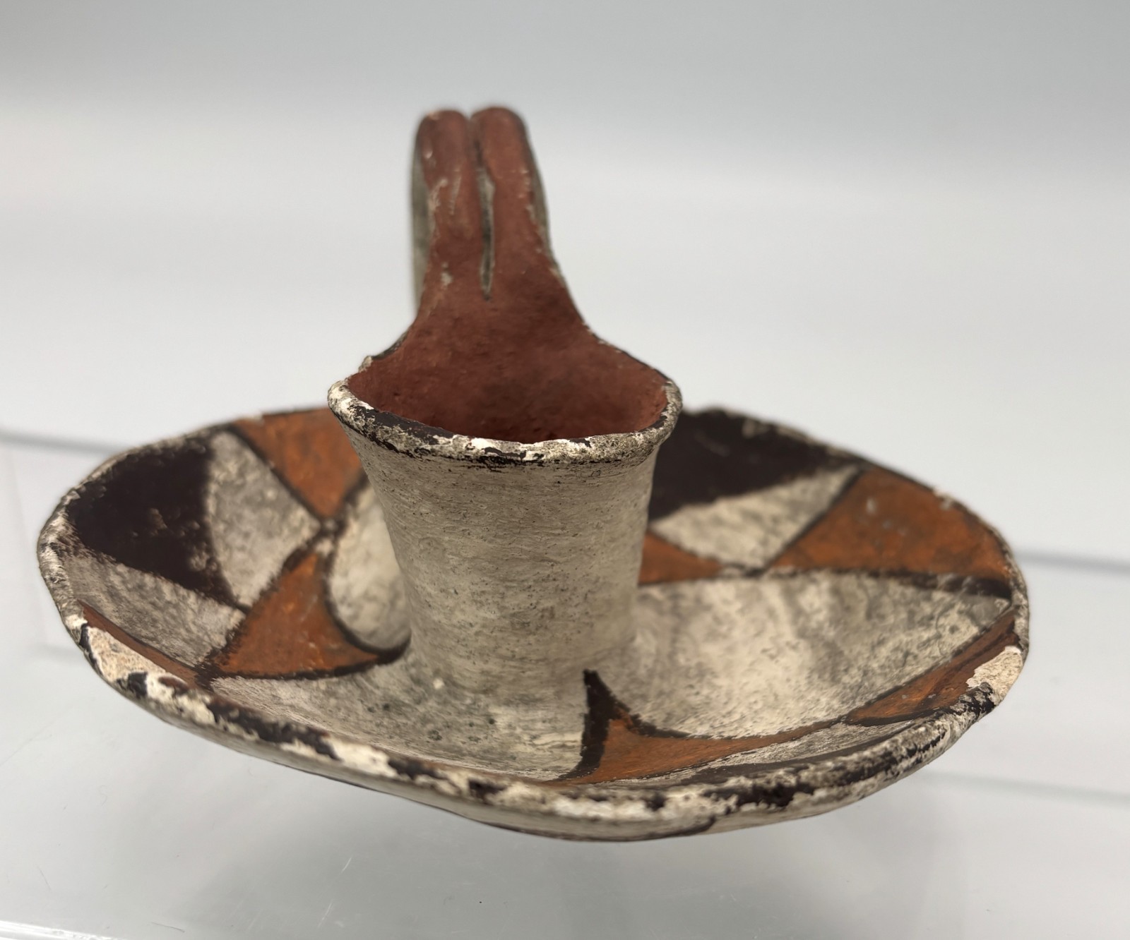 Antique Acoma Pueblo Pottery Candle Stick Holder w/ Old Tag Early 20th Century