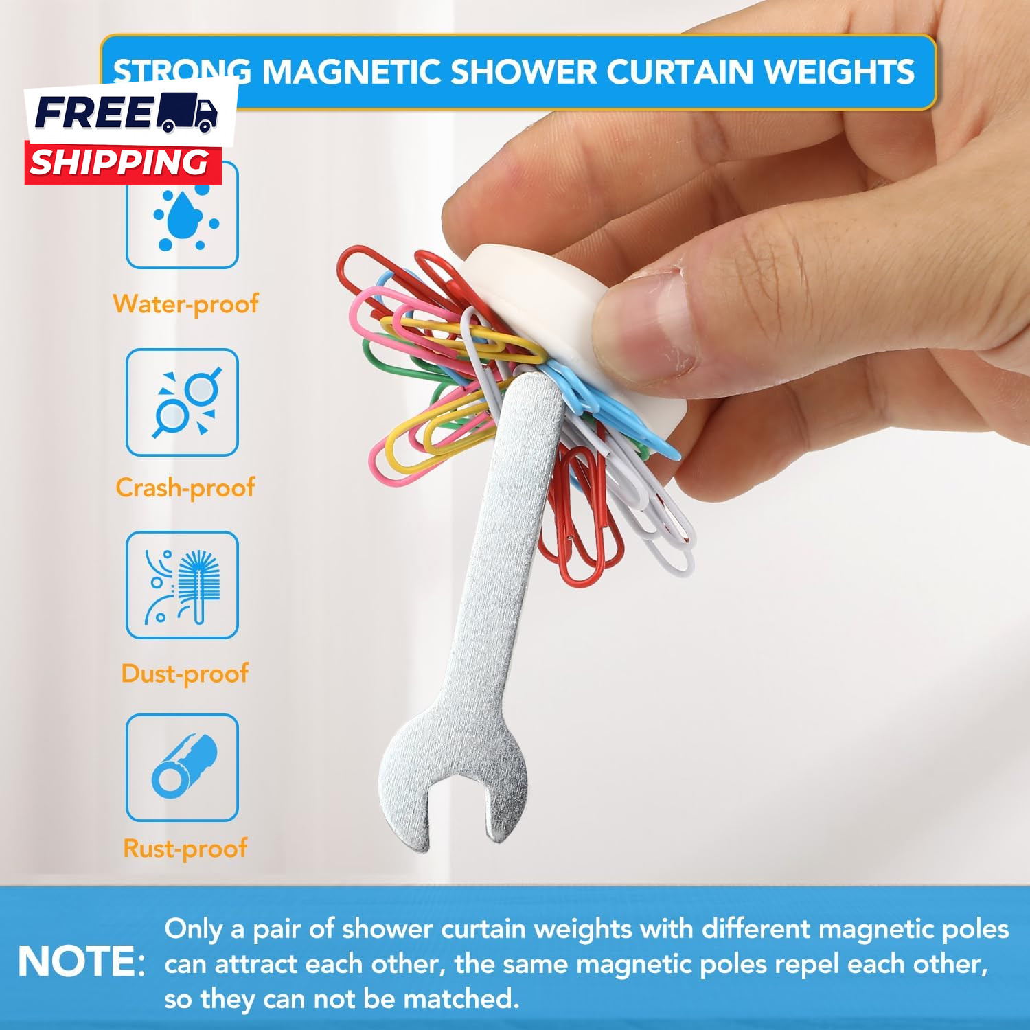 8 Pcs Shower Curtain Weights, Silicone Wrapped Heavy Duty Shower Curtain Magnets